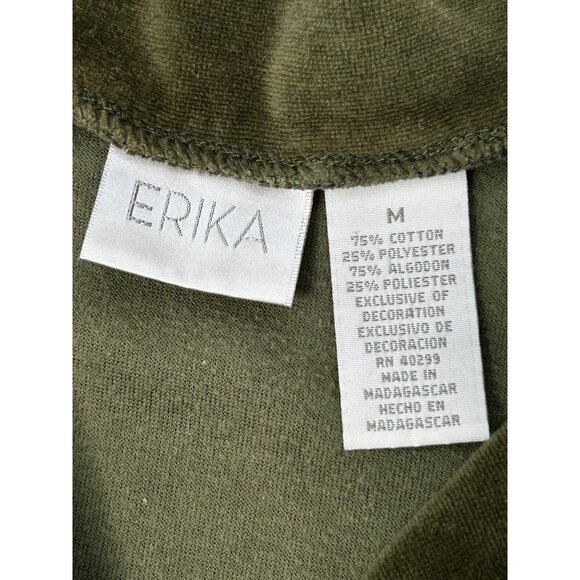 Erika Velour Zip-Up Jacket Women's Sz M Olive Green Soft Lounge Top with Pockets - Picture 3 of 8